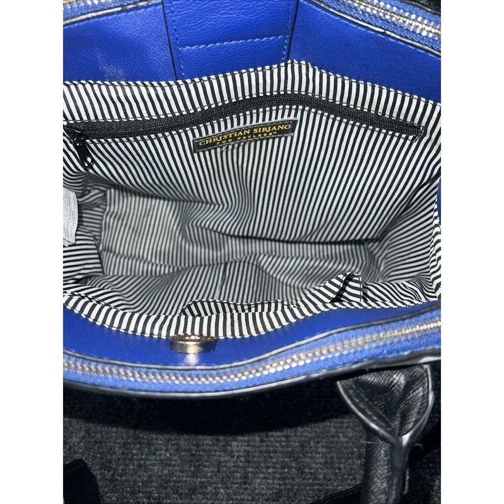 Christian Siriano Blue White Satchel Crossbody Bag Structured Top Handle - Picture 13 of 16